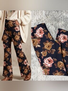 Blue Floral Flare Pants Size Medium Boho